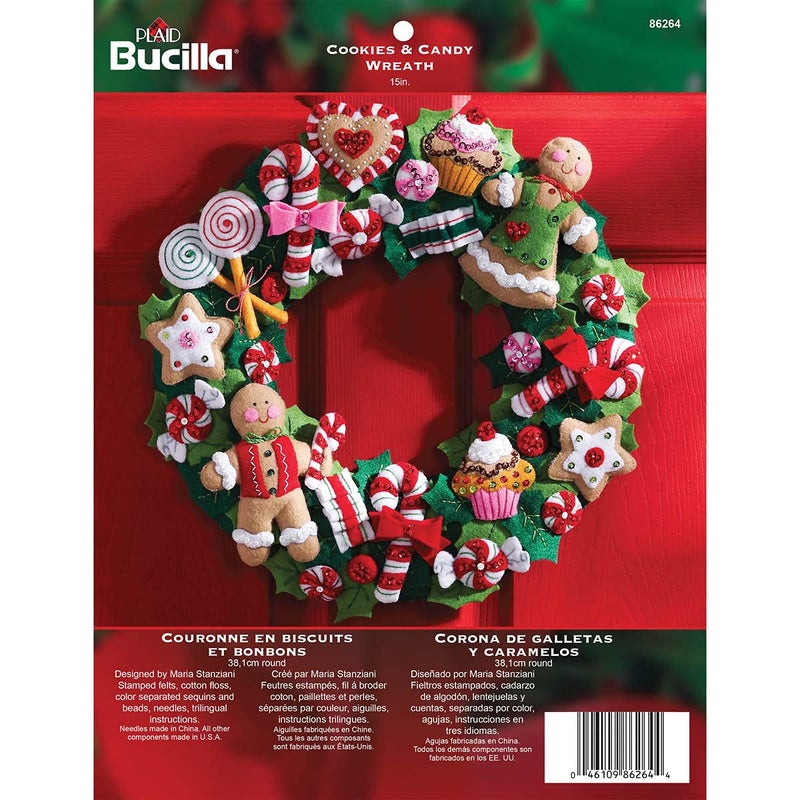 Bucilla Felt Applique Wreath Kit, 15-Inch Round, 86264 Cookies & Candy, Multicolor - Image 1